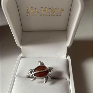 Na Hoku Sterling Silver Sea Turtle Ring with Koa Wood Inlay.
